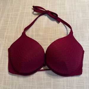 Victorias Secret Swim Bombshell Burgundy Textured Push Up Halter Bikini Top 36DD